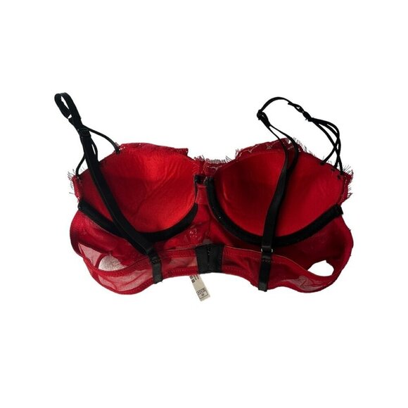 Frederick's Of Hollywood S‎ Red Lace Push Up Balconette Bra Longline Black Trim - Picture 5 of 6